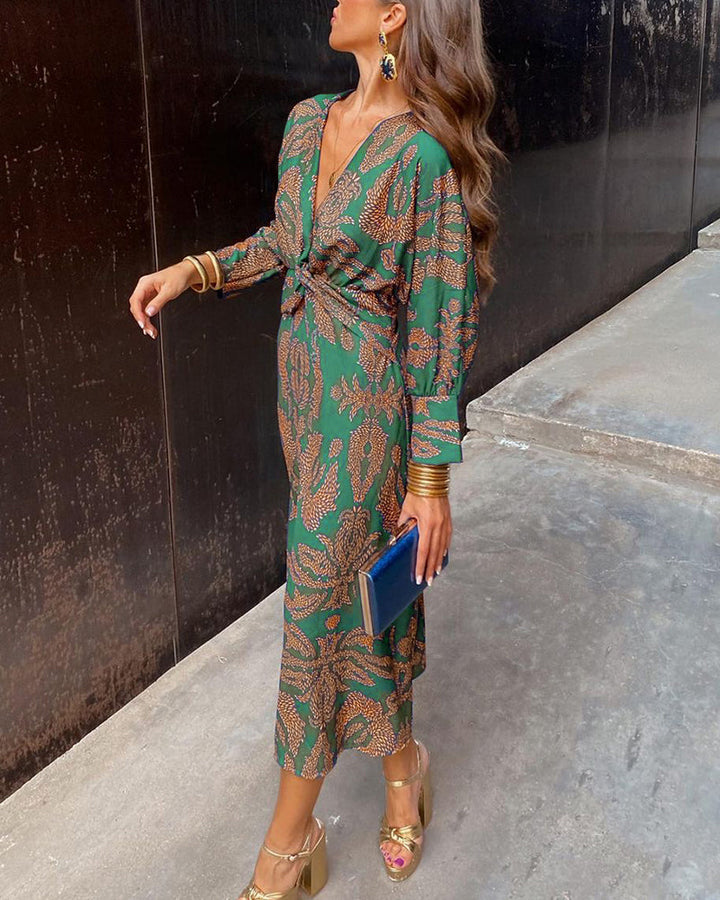 Isadora – Vestido Midi Elegante con Estampado de Encanto Atemporal