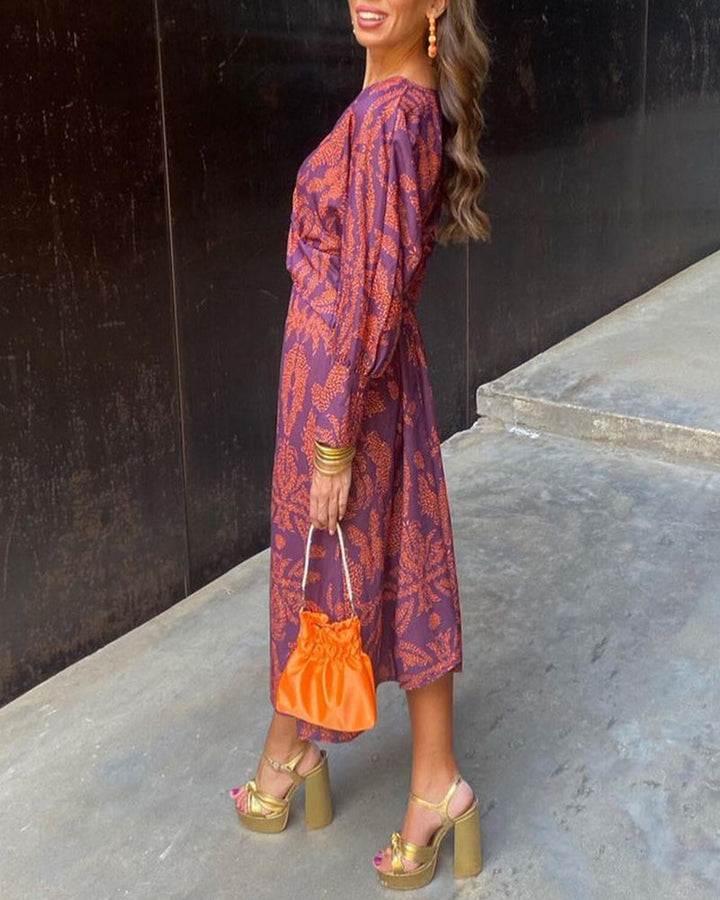 Isadora – Vestido Midi Elegante con Estampado de Encanto Atemporal