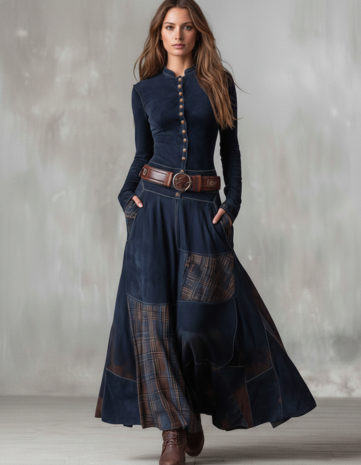Azucena - Vestido Maxi de Ante con Cinturón