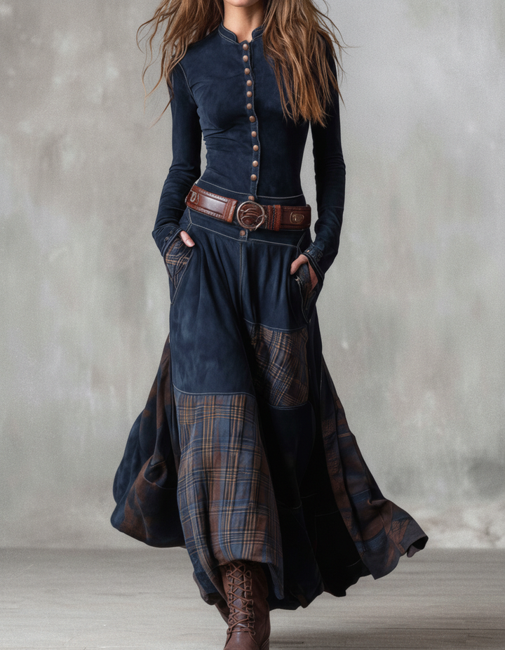 Azucena - Vestido Maxi de Ante con Cinturón