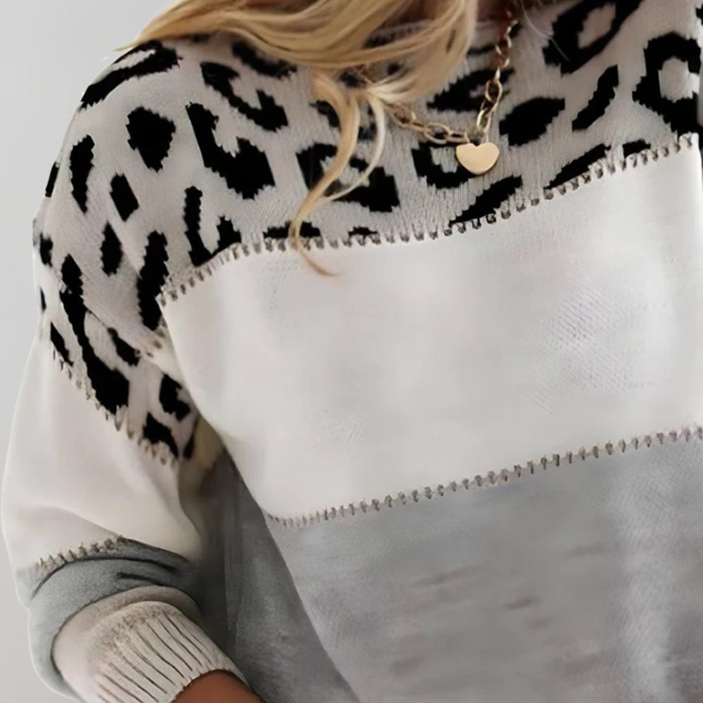 Diana - Suéter de Punto con Detalles de Leopardo