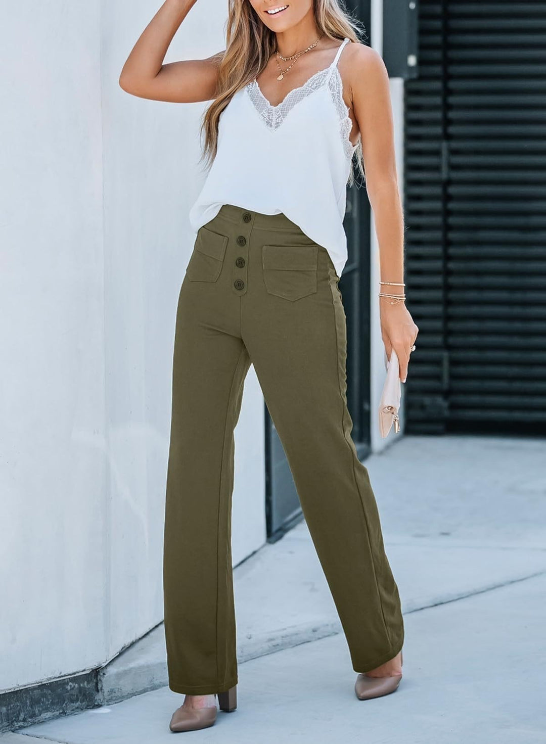Pantalón de cintura alta y elástica